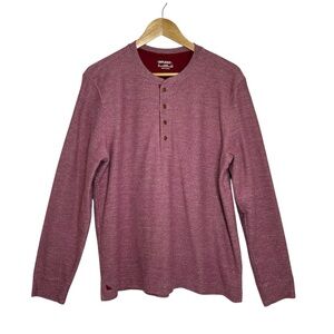 Untuckit Henley Cotton Blend Burgundy Textured Knit Long Sleeve Casual Shirt L